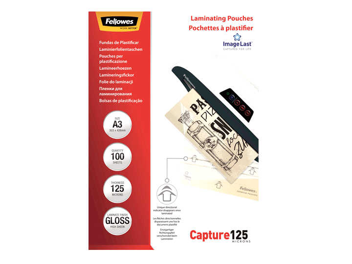 LAMINAS FELLOWES A3 303X426X125MIC 100UNID